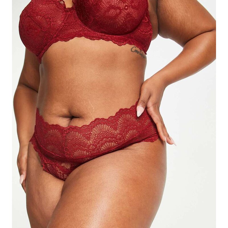 ASOS Curve ASOS DESIGN Curve Rosie deep waist band thong in burgundy 115509583