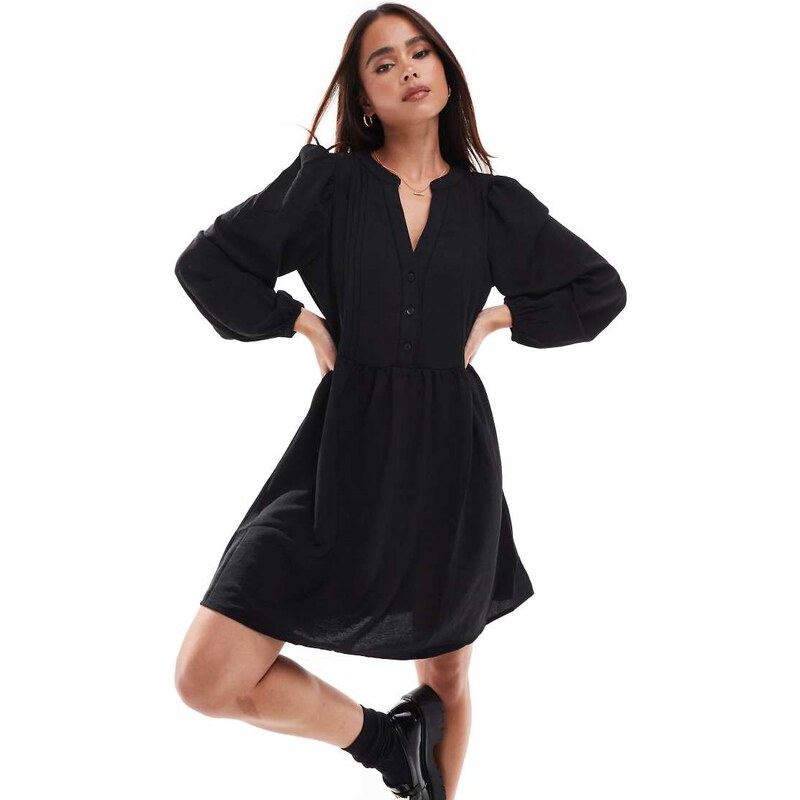 Vero Moda v-neck smock mini dress with puff sleeves in black 100131941