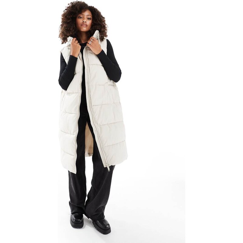 Vero Moda padded longline gilet in stone-Neutral