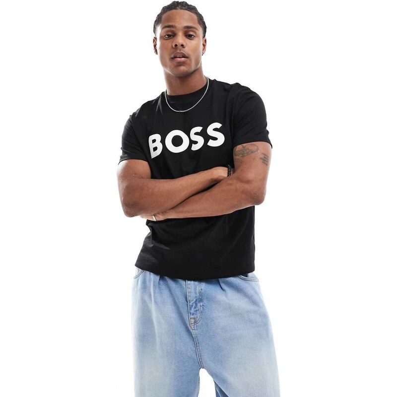 BOSS Orange thinking t-shirt in black with white logo
