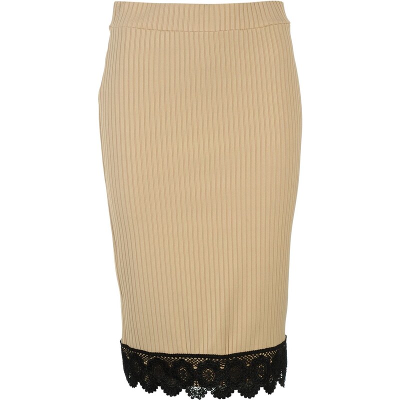Lipsy Michelle Keegan Ribbed Pancil Skirt Tan/Black 12 M