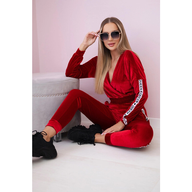 K-Fashion Velurová souprava s nápisem Queen red 84212103