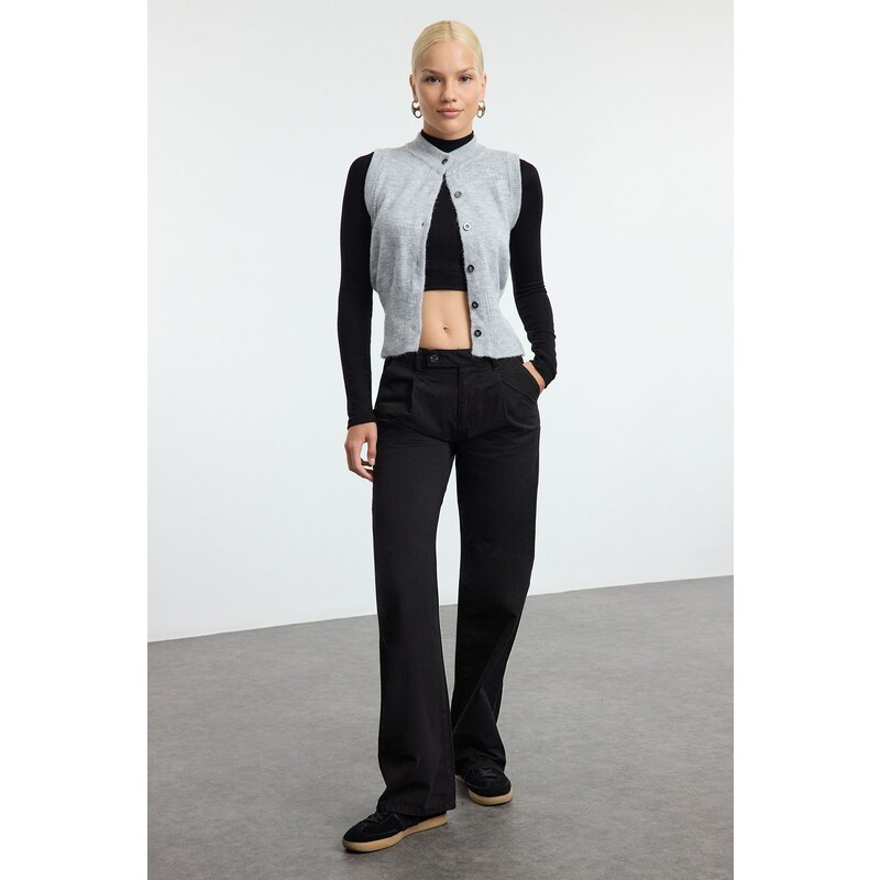 Trendyol Black Pleated Low Waist Wide Leg Trousers 107081593