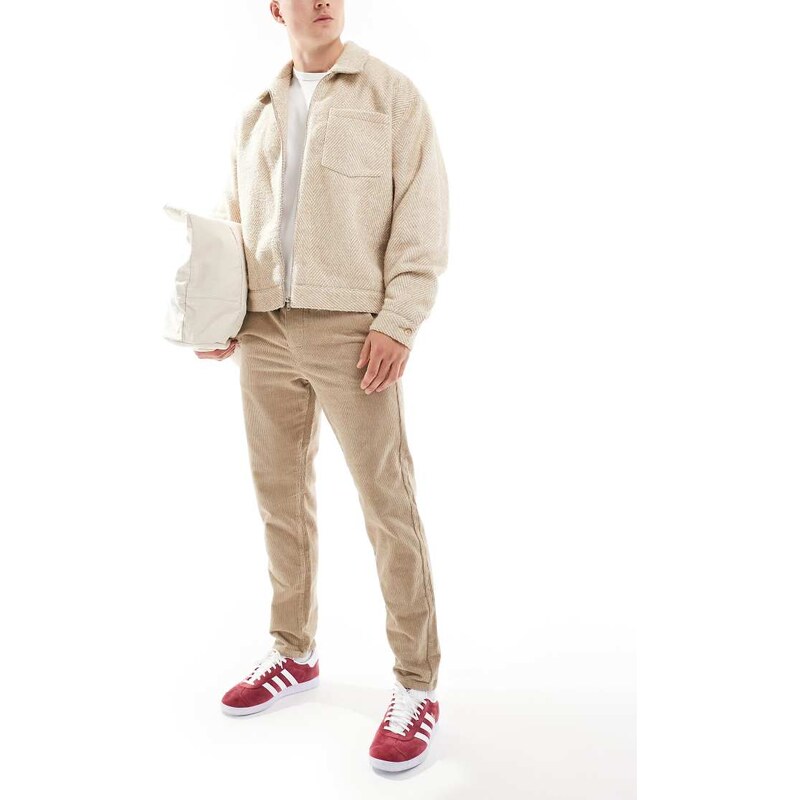 ONLY & SONS tapered cord trouser in beige-Neutral