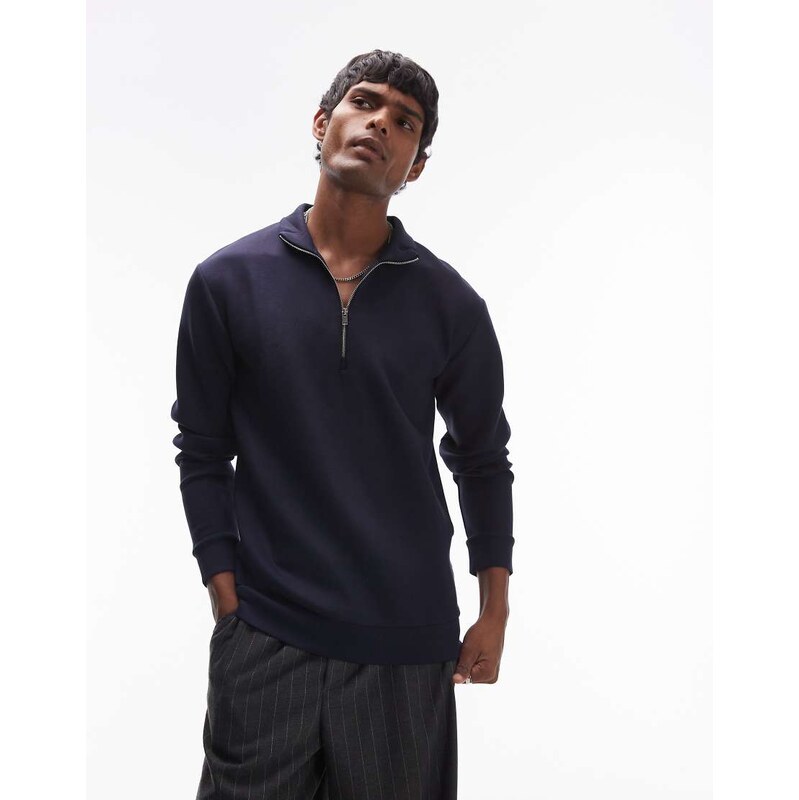 Selected half zip sweatshirt in navy
