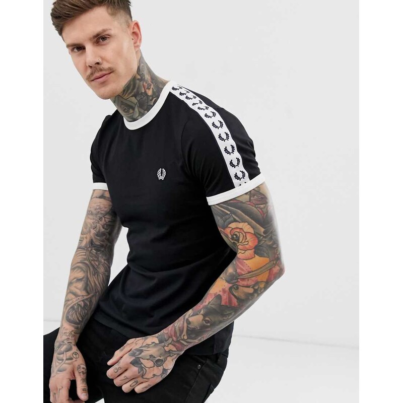 Fred Perry Sport graphic taped ringer t-shirt in black