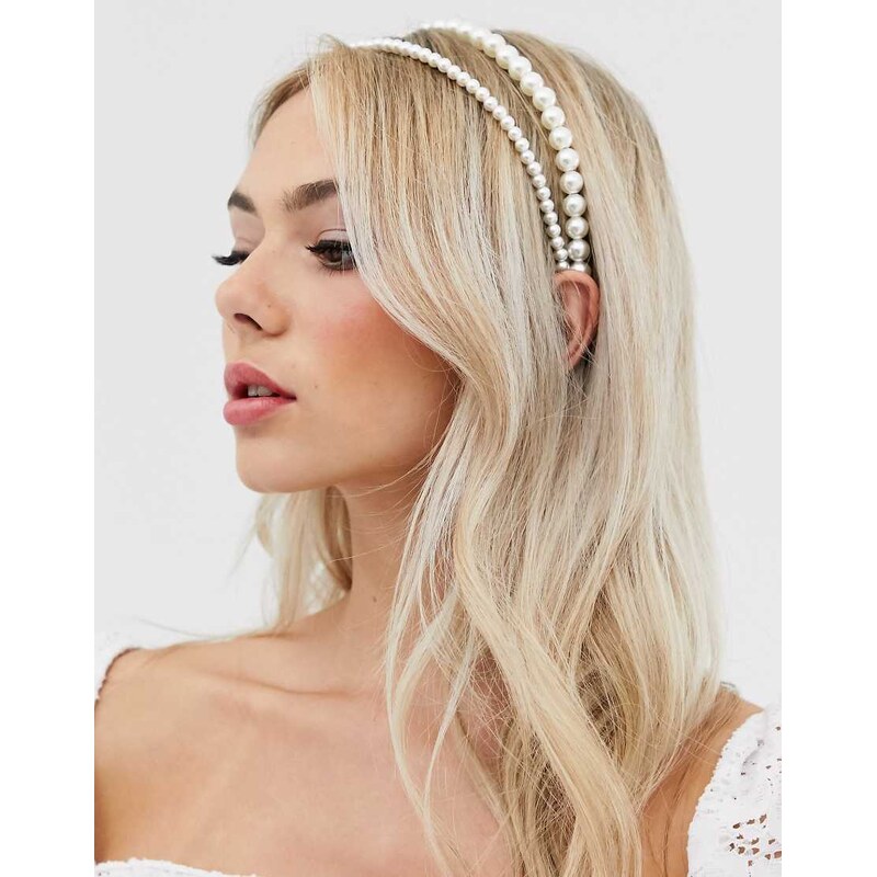 DesignB London double row headband in pearl-White 100032087
