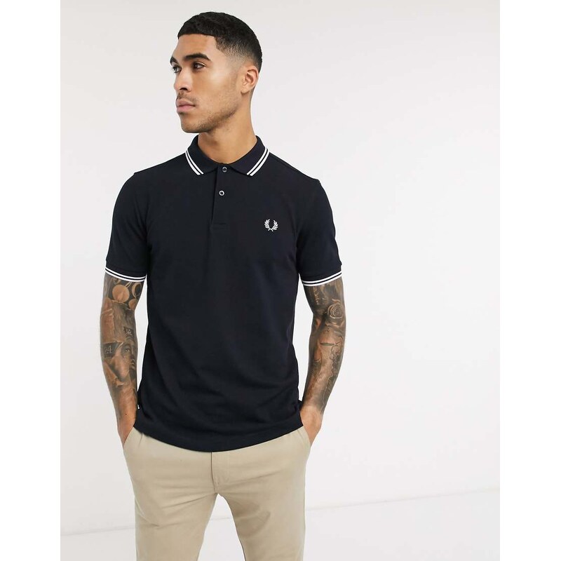 Fred Perry twin tipped logo polo in navy/white