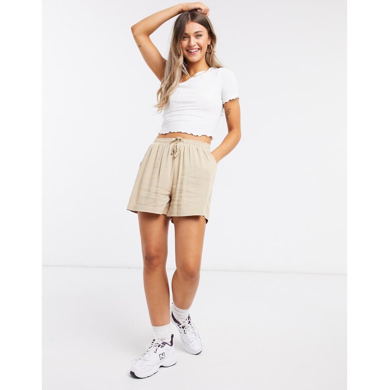 Brave Soul tie waist shorts in stone-Neutral 100032691
