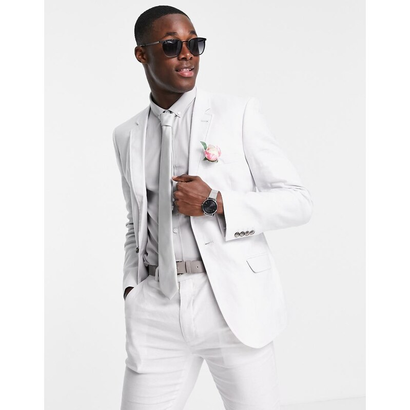 ASOS DESIGN wedding super skinny suit jacket in pastel grey