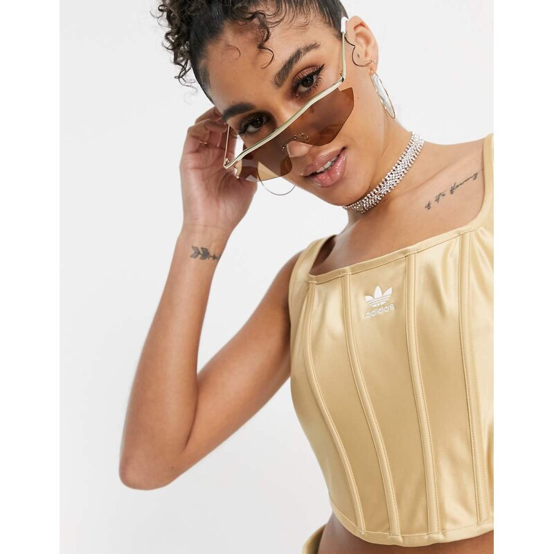 adidas Originals Relaxed Risqué satin look corset in beige-Neutral 100033083