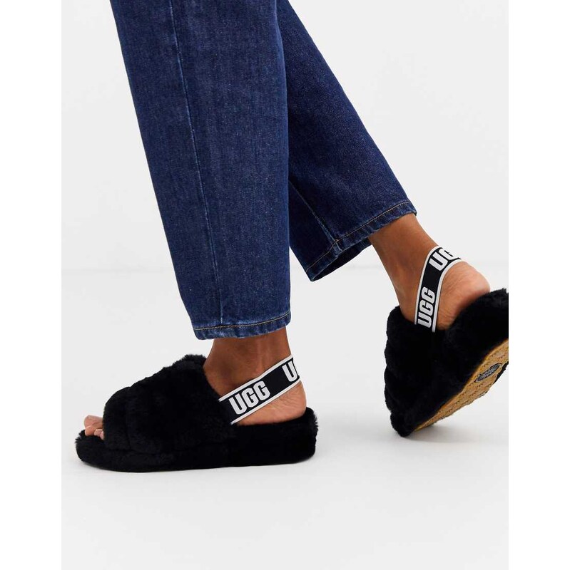 UGG Fluff Yeah slide flat sandals in black 100032090