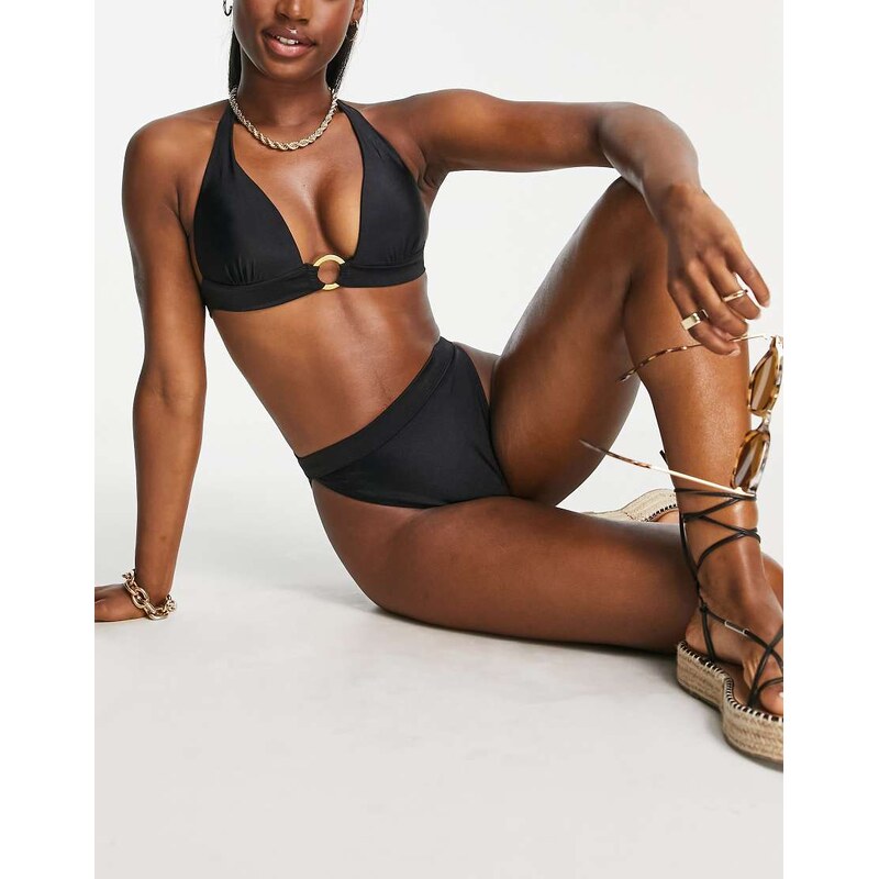 South Beach halter neck high waisted bikini set in black 100032117