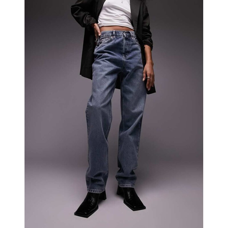 Topshop mid rise Dad jeans in mid blue