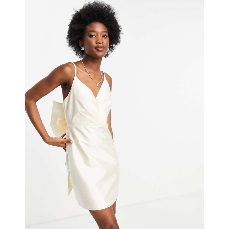 Forever New cami wrap mini dress with bow back in ivory-White 111168286