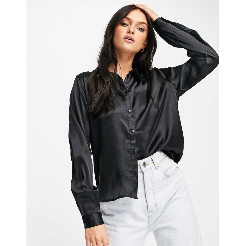 JDY satin shirt in black
