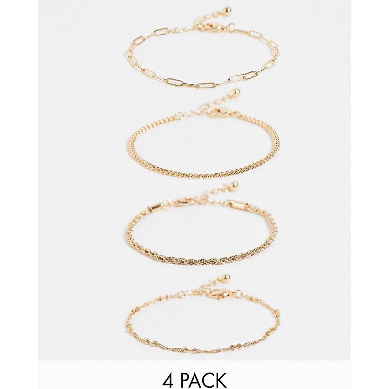 ASOS DESIGN pack of 4 fine chain bracelets in gold tone 100034804