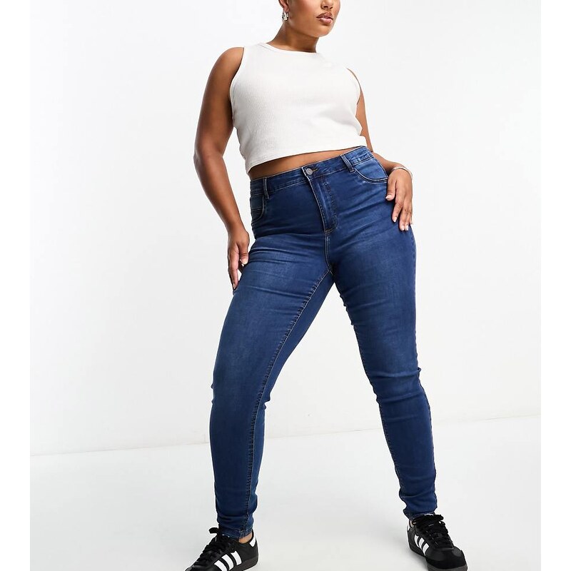 Noisy May Curve high waisted skinny jeans in mid blue wash 100370155