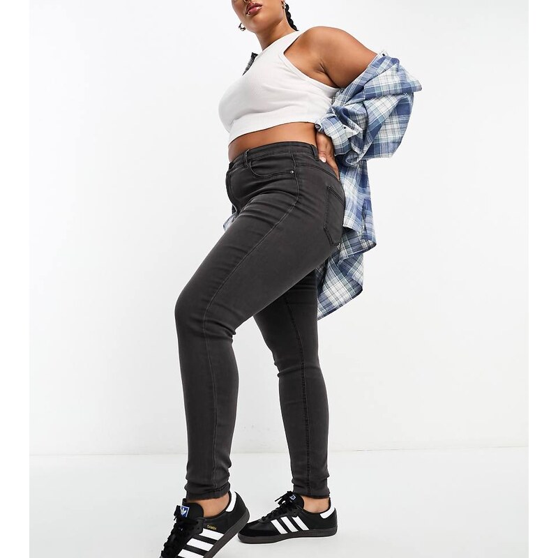 Noisy May Curve high waisted skinny jeans in grey 100035055