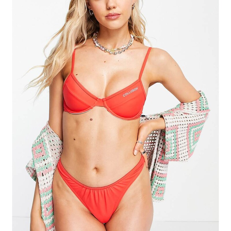 COLLUSION bikini top with underwire in red co-ord - RED