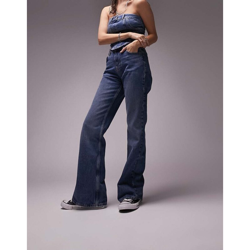 Topshop 90s flare mid rise jeans in mid blue