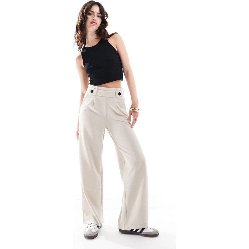 JDY button detail wide leg dad trousers in stone-Grey