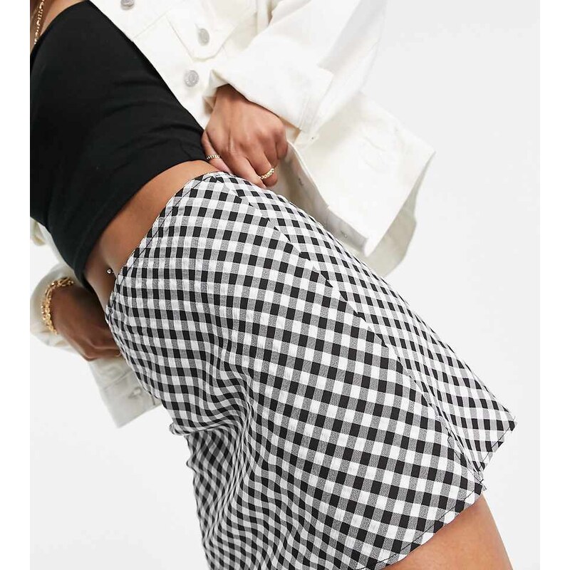 Topshop petite gingham mini skirt in monochrome-Black 114840995