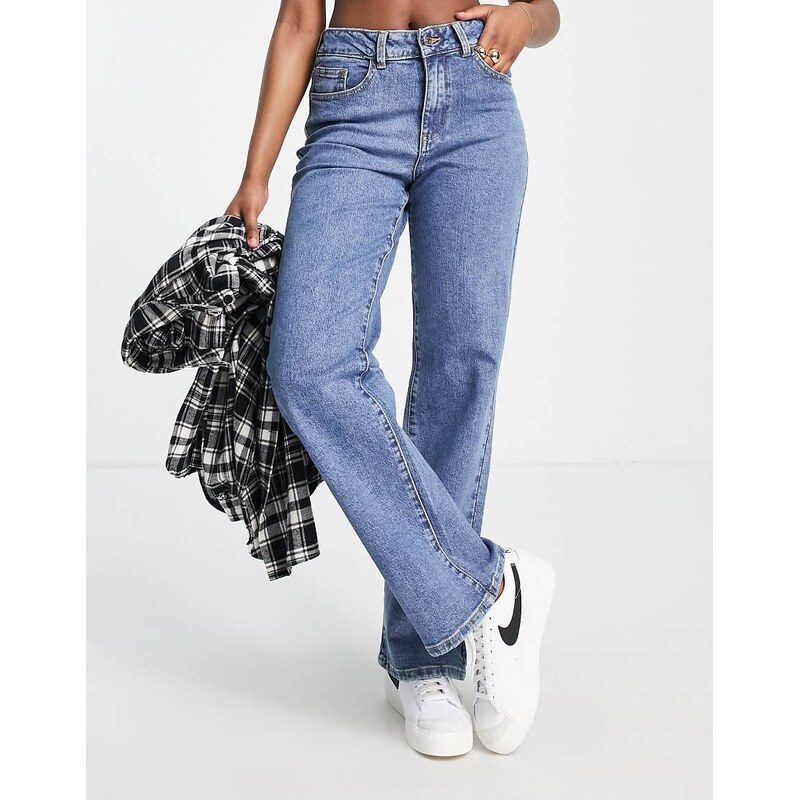 Object cotton wide leg dad jeans in mid blue wash - MBLUE