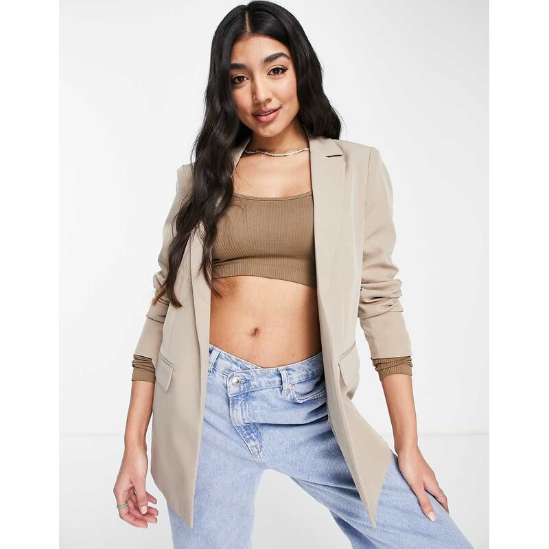 Pieces tailored oversized blazer in beige-Neutral 100036808