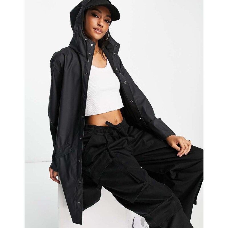 Rains 12020 unisex waterproof long jacket in black