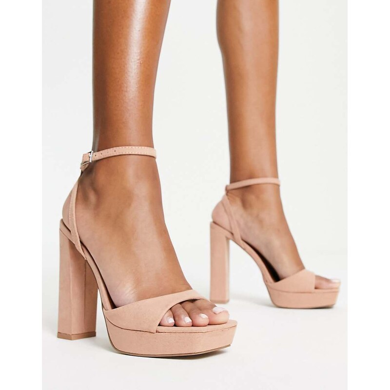 ASOS DESIGN Noun platform barely there block heeled sandals in beige 100037427