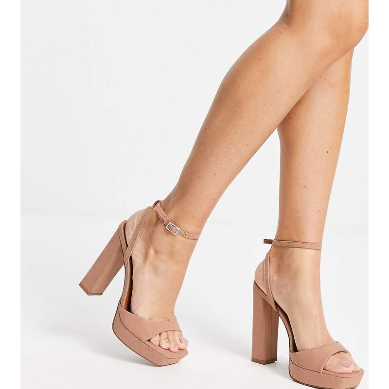 ASOS DESIGN Wide Fit Noun platform barely there block heeled sandals 100037430