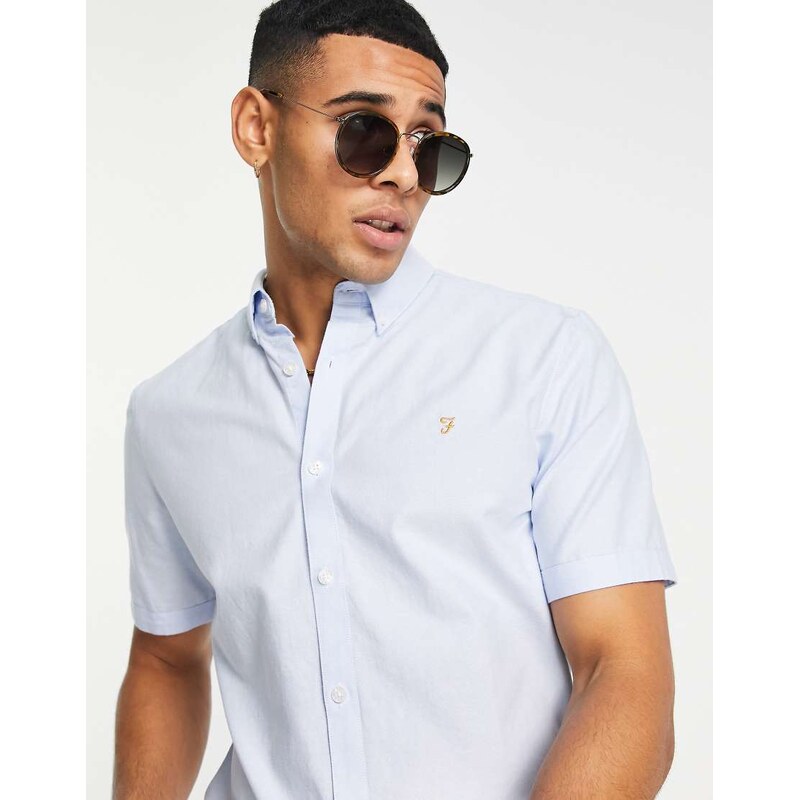 Farah Brewer slim fit short sleeve shirt in blue
