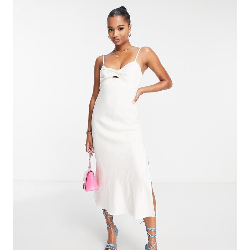 Forever New Petite cut out midi dress in ivory-White 100036699