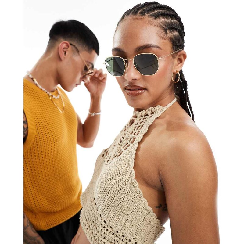 Ray-Ban hexagonal sunglasses in gold 100038031