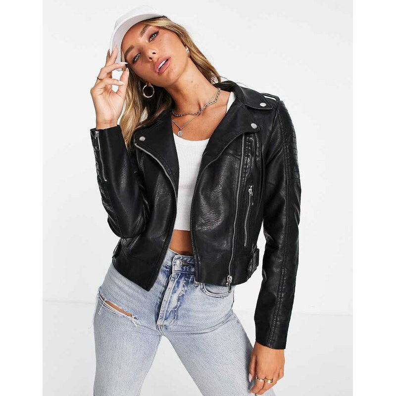 Vero Moda faux leather biker jacket-Black 100038185