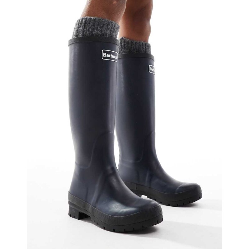 Barbour Abbey tall wellington boot with logo detail in navy 100038213