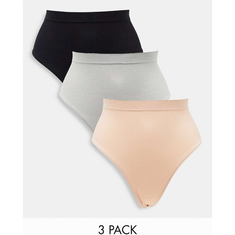 Greentreat Green Treat secret control 3 pack thongs in grey rose and 100038412