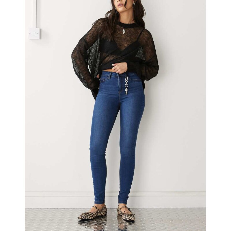 Noisy May Callie high waisted skinny jeans in mid blue wash 104323298