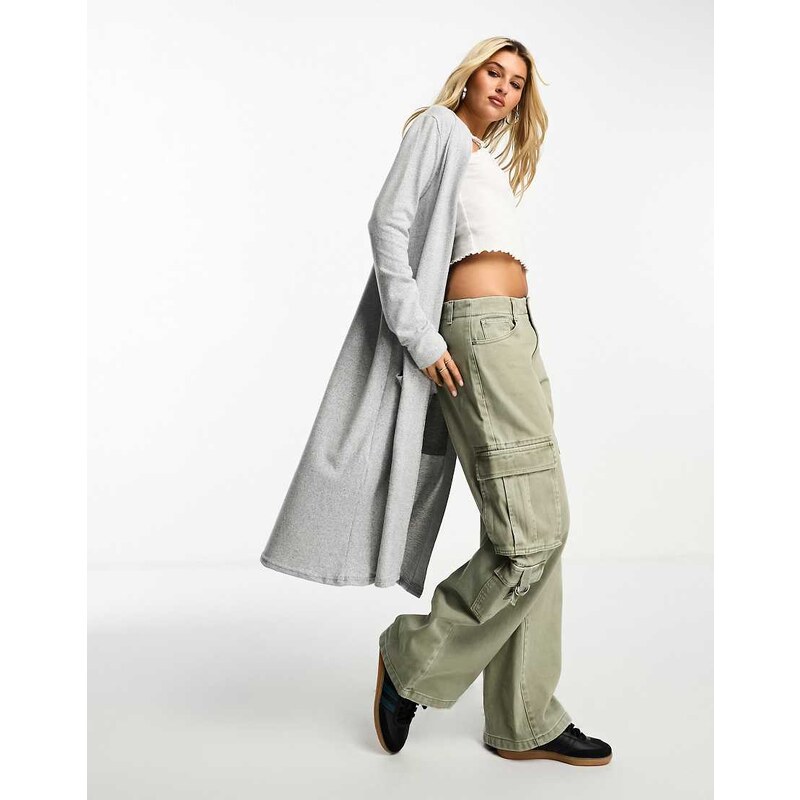 Noisy May lightweight longline cardigan in grey