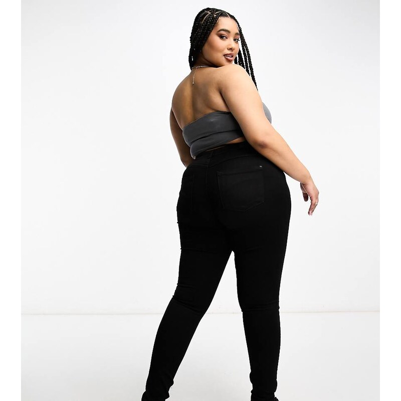ONLY Curve Augusta high waisted skinny jeans in black 100038179