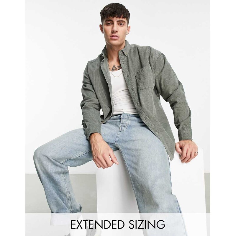 ASOS DESIGN 90s oversized cord shirt in sage green
