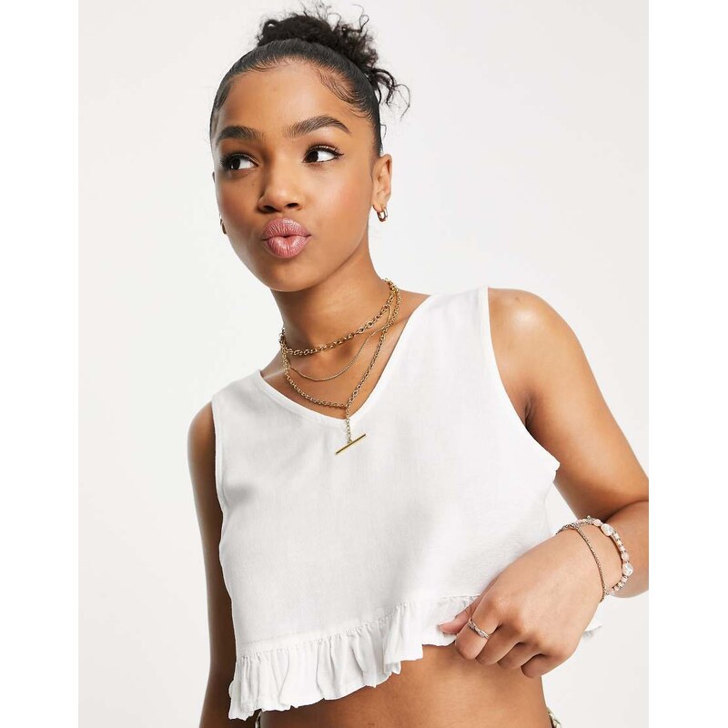Pieces frill hem crop top co-ord in white 102095400