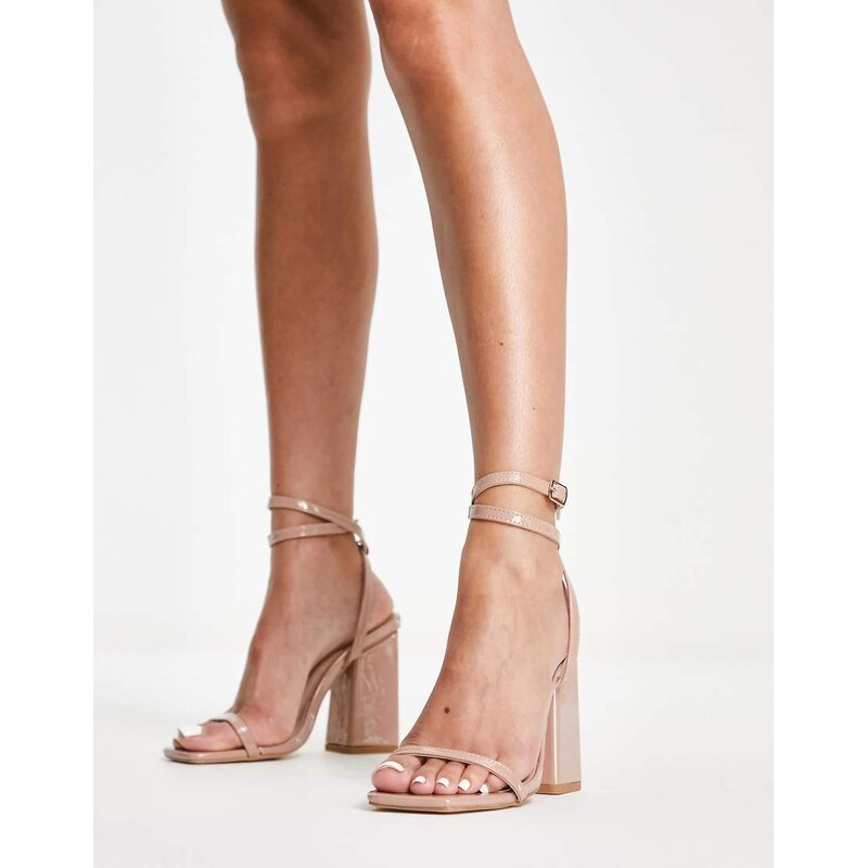 London Rebel block heel sandals in beige patent-Neutral