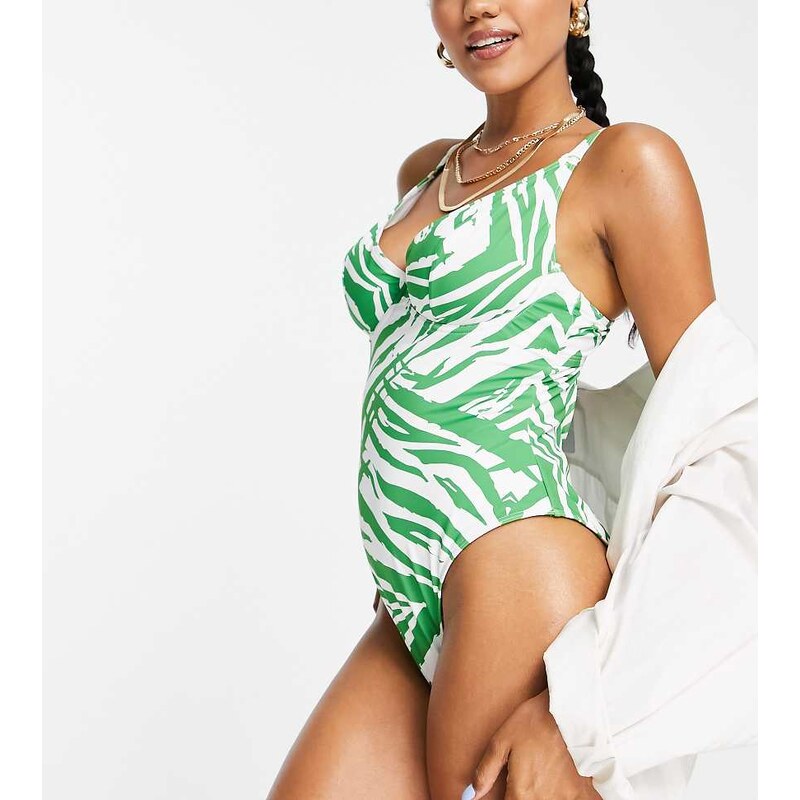 Peek & Beau Fuller Bust Exclusive underwire swimsuit in green zebra 100039114