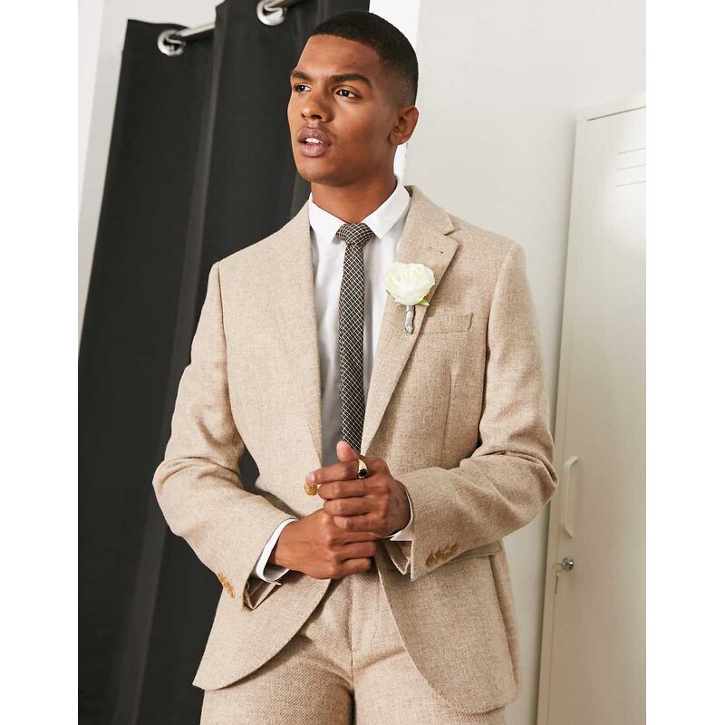 Noak British Tweed slim suit jacket in stone-Neutral