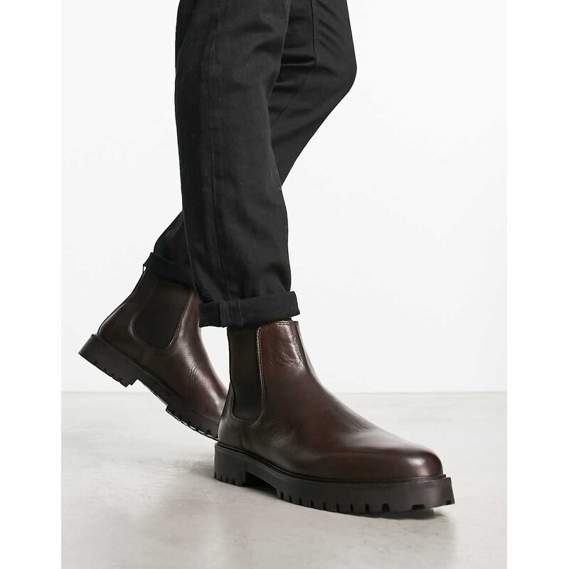 Walk London Sean chunky chelsea boots in brown leather