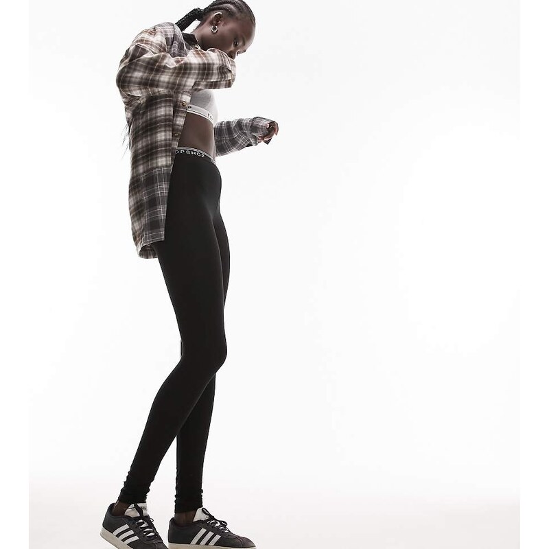 Topshop Tall branded elastic legging in black