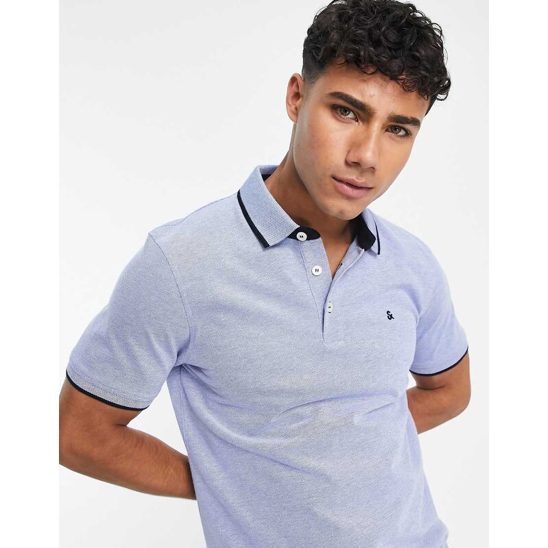 Jack & Jones Essentials slim fit tipped pique logo polo in blue