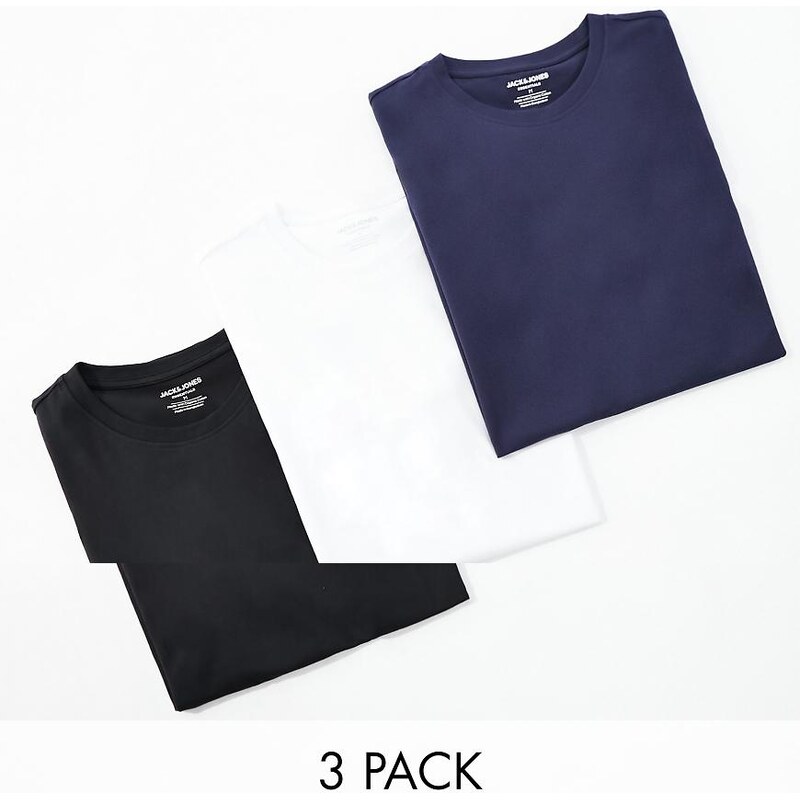Jack & Jones Originals 3 pack curve longline t-shirt in white